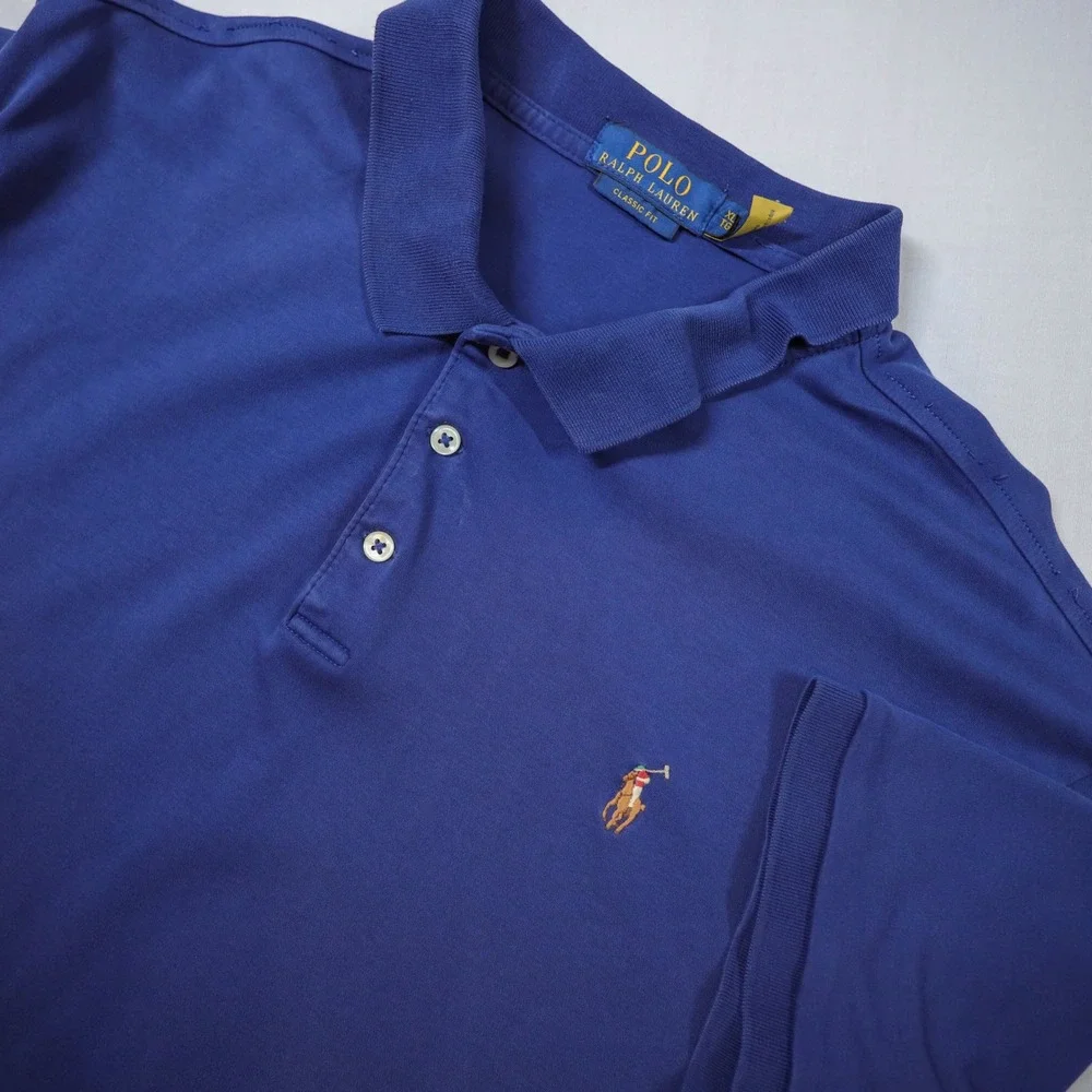 Polo Ralph Lauren Polo Shirt Men XL Navy Blue Classic Fit Soft Cotton Flesh Pony